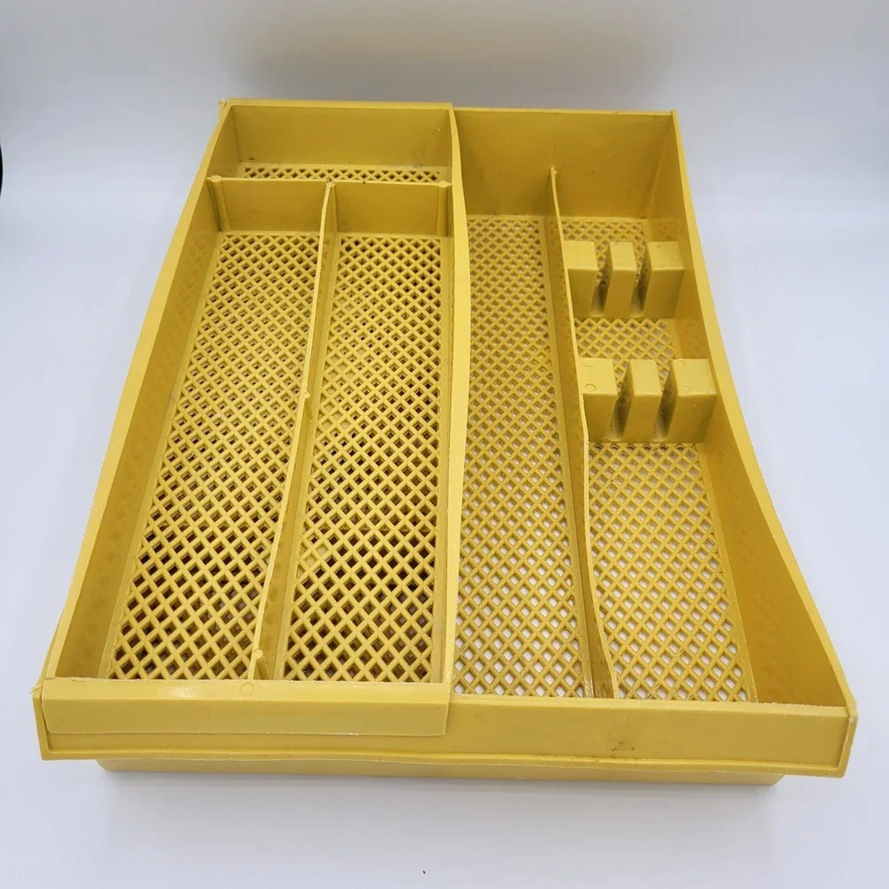 Vintage Silverware‎ Holder With Sliding Removable Top Rack Yellow Plastic Retro